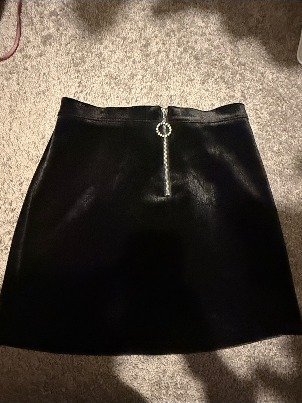 H&M Black Velvet Mini Skirt with Ring Pull Zip